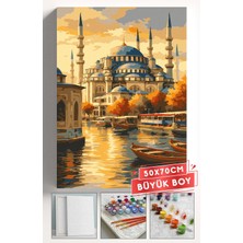 Corvo Sayılarla Boyama Seti Numaralı Tuval Fırça Boya Askı Aparatı Dahil Set 50X70 cm - Camii Manzara