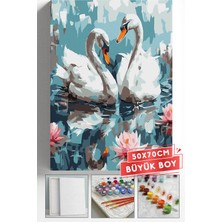 Corvo Sayılarla Boyama Seti Numaralı Tuval Fırça Boya Askı Aparatı Dahil Set 50X70 cm - Gölde Kuğu