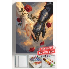 Corvo Sayılarla Boyama Seti Numaralı Tuval Fırça Boya Askı Aparatı Dahil Set 50X70 cm - Güllerin Aşkı