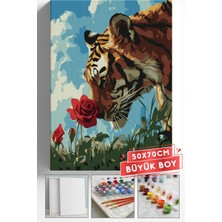 Corvo Sayılarla Boyama Seti Numaralı Tuval Fırça Boya Askı Aparatı Dahil Set 50X70 cm - Gül Koklayan Kaplan