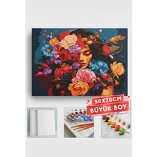 Corvo Sayılarla Boyama Seti Numaralı Tuval Fırça Boya Askı Aparatı Dahil Set 50X70 cm - Güller ve Kadın