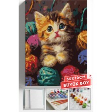Corvo Sayılarla Boyama Seti Numaralı Tuval Fırça Boya Askı Aparatı Dahil Set 50X70 cm - Iplik Yumağı Kedi