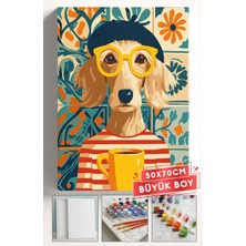 Corvo Sayılarla Boyama Seti Numaralı Tuval Fırça Boya Askı Aparatı Dahil Set 50X70 cm - Kahve ve Köpek
