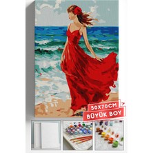 Corvo Sayılarla Boyama Seti Numaralı Tuval Fırça Boya Askı Aparatı Dahil Set 50X70 cm - Sahilde Çiçekli Kız