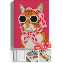 Corvo Sayılarla Boyama Seti Numaralı Tuval Fırça Boya Askı Aparatı Dahil Set 50X70 cm - Komik Kedi Gözlüklü