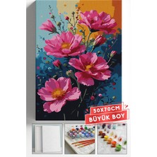 Corvo Sayılarla Boyama Seti Numaralı Tuval Fırça Boya Askı Aparatı Dahil Set 50X70 cm - Pembe Sarı Çiçek