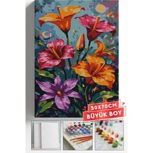 Corvo Sayılarla Boyama Seti Numaralı Tuval Fırça Boya Askı Aparatı Dahil Set 50X70 cm - Renkli Zambaklar
