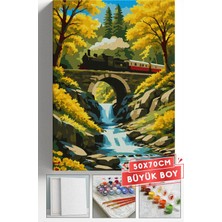 Corvo Sayılarla Boyama Seti Numaralı Tuval Fırça Boya Askı Aparatı Dahil Set 50X70 cm - Tren ve Dere