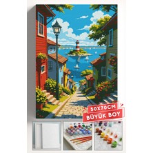 Corvo Sayılarla Boyama Seti Numaralı Tuval Fırça Boya Askı Aparatı Dahil Set 50X70 cm - Yokuş Manzara