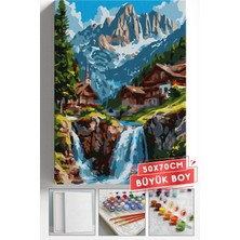 Corvo Sayılarla Boyama Seti Numaralı Tuval Fırça Boya Askı Aparatı Dahil Set 50X70 cm - Şelale Manzarası
