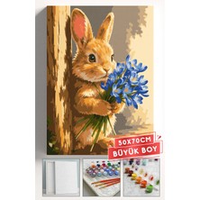 Corvo Sayılarla Boyama Seti Numaralı Tuval Fırça Boya Askı Aparatı Dahil Set 50X70 cm - Tavşan ve Çiçek