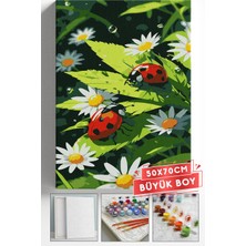 Corvo Sayılarla Boyama Seti Numaralı Tuval Fırça Boya Askı Aparatı Dahil Set 50X70 cm - Uğur Böceği Papatya