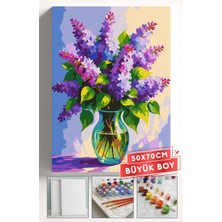 Corvo Sayılarla Boyama Seti Numaralı Tuval Fırça Boya Askı Aparatı Dahil Set 50X70 cm - Vazoda Leylaklar