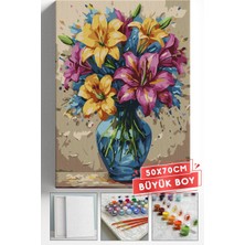 Corvo Sayılarla Boyama Seti Numaralı Tuval Fırça Boya Askı Aparatı Dahil Set 50X70 cm - Vazoda Lilyumlar
