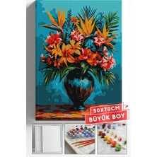 Corvo Sayılarla Boyama Seti Numaralı Tuval Fırça Boya Askı Aparatı Dahil Set 50X70 cm - Vazoda Zambaklar