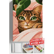 Corvo Sayılarla Boyama Seti Numaralı Tuval Fırça Boya Askı Aparatı Dahil Set 50X70 cm - Yeşil Gözlü Kedi
