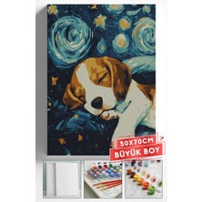 Corvo Sayılarla Boyama Seti Numaralı Tuval Fırça Boya Askı Aparatı Dahil Set 50X70 cm - Yıldızlı Gece Köpek