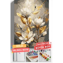 Corvo Sayılarla Boyama Seti Numaralı Tuval Fırça Boya Askı Aparatı Dahil Set 50X70 cm - Gold Lilyumlar