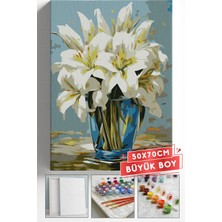 Corvo Sayılarla Boyama Seti Numaralı Tuval Fırça Boya Askı Aparatı Dahil Set 50X70 cm - Vazoda Beyaz Lilyumlar