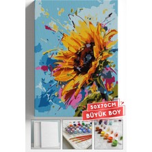Corvo Sayılarla Boyama Seti Numaralı Tuval Fırça Boya Askı Aparatı Dahil Set 50X70 cm - Boya Sıçraması Ay Çiçeği