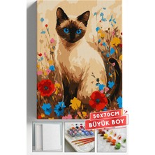 Corvo Sayılarla Boyama Seti Numaralı Tuval Fırça Boya Askı Aparatı Dahil Set 50X70 cm - Mavi Gözlü Kedi
