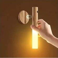 Ayrex Sensörlü USB Şarjlı Mıknatıslı Taşınabilir Duvar Aplik Masa Lambası Ahşap Görünü