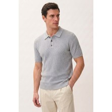 Allunique Gri Polo Yaka Kısa Kollu Triko