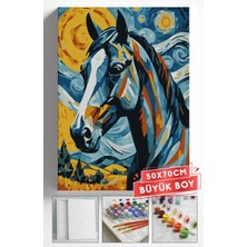 Corvo Sayılarla Boyama Seti Numaralı Tuval Fırça Boya Askı Aparatı Dahil Set 50X70 cm - Yıldızlı Gece At