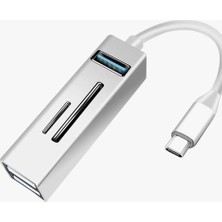 Ayrex USB C Hub Adaptör, Çok Fonksiyonlu, Sd/tf Kart Okuyucu, USB 3.0 Port, Gümüş, 7cm Kablo Uz