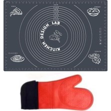 Ayrex 2'li Set Gri 45X65 cm Silikon Hamur Açma Matı ve Kırmızı Yanmaz Mutfak Fırın Eldiveni