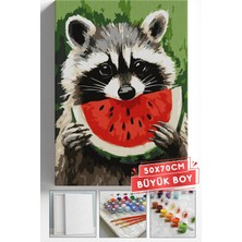 Corvo Sayılarla Boyama Seti Numaralı Tuval Fırça Boya Askı Aparatı Dahil Set 50X70 cm - Karpuz ve Rakun