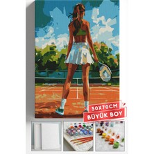 Corvo Sayılarla Boyama Seti Numaralı Tuval Fırça Boya Askı Aparatı Dahil Set 50X70 cm - Tenis Kızı