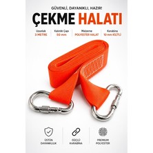 Ayrex Turuncu 3 Metre Çift Kilitli Karabinalı Dayanıklı Çekme Halatı 5 cm En (1 Adet) Çeki Ha
