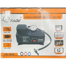 Marsilyan 220 Volt-12 Volt 250 Psi Kompresör Lastik Hava Şişirme Oto Pompası Fişli ve Çakmaklı YAGE-843 (K95)