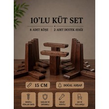 Legora Wood Design 15 cm Küt Ahşap Koyu Ceviz 10'lu Set Mobilya Ayakları Köşe Ayak ve Destek Ayağı Robot Süpürge Uyumlu