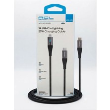 Acl Aura Akse 3A Usb-C To Lightning 27W Örgülü LED Tasarımlı 2m Hızlı Şarj ve Data Kablosu