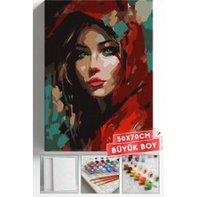 Corvo Sayılarla Boyama Seti Numaralı Tuval Fırça Boya Askı Aparatı Dahil Set 50X70 cm - Kırmızı Şapkalı Kız