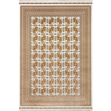 Eko Halı Sateen Afghan 02 Beige Premium Yıkanabilir Afgan Desenli Kaymaz Taban Ince Dokuma Halı