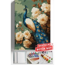 Corvo Sayılarla Boyama Seti Numaralı Tuval Fırça Boya Askı Aparatı Dahil Set 50X70 cm - Çiçekli Tavus Kuşu