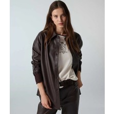 İpekyol Floral Aplikeli Suni Deri Gömlek Ceket IW6260148009074
