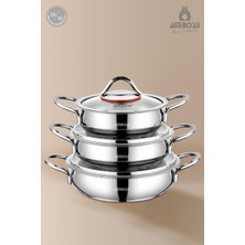 Amboss Big Steel 6 Parça Paslanmaz Çelik Cam Kapaklı Basık Tencere Seti