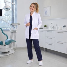 İK-AL Kadın Önlük & Diş Kliniği Önlüğü Kısa Boy Uzun Kol Hakim Yaka Çıtçıtlı Önlük