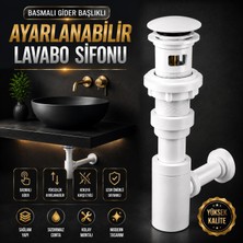 Nzb Ayarlanabilir Beyaz Lavabo Lavobo Evye Eviye Sifonu Pop Up Basmalı Gider Başlıklı Banyo Gider Seti