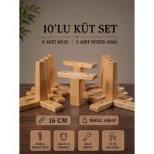 Legora Wood Design 15 cm Küt Ahşap Açık Ceviz 10'lu Set Mobilya Ayakları Köşe Ayak ve Destek Ayağı Robot Süpürge Uyumlu