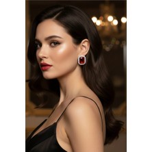 BB Bridal Boutique Taşlı Küpe Choker Tasma Gümüş Kaplama Kına Küpe Abiye Küpe Baget Küpe 2,5 cm