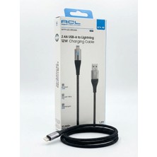 Acl Aura Akse 2.4A Usb-A To Lightning 12W Örgülü LED Tasarımlı 1.2m Hızlı Şarj ve Data Kablosu