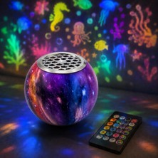 Coverzone Deniz ve Okyanus Temalı Ent Projektör Gece Lambası, Müzikli Hoparlörlü Renkli LED Yansıtıcı, Uzaktan Kumandalı Döner Işık, 5V USB Şarjlı Dahili Bataryalı 12 cm | Nima-11 (Mor)