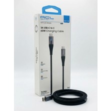 Acl Aura Akse 3A Usb-C To Type-C 60W Örgülü LED Tasarımlı 2m Hızlı Şarj ve Data Kablosu