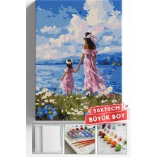 Corvo Sayılarla Boyama Seti Numaralı Tuval Fırça Boya Askı Aparatı Dahil Set 50X70 cm - Manzara Anne Kız