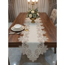NEEA HOME Fransız Dantelli Lâle Desen Keten Gardenya Lüx Runner 60X130 cm